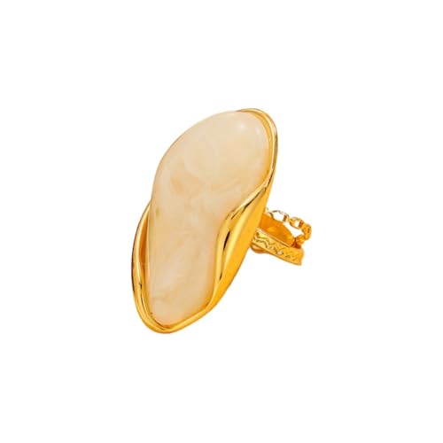 Kokoma Resin Statement Ring for Women Acrylic Stainless Steel Chunky Ring Adjustable Stacking Rings Fashion Finger Jewelry Daily Wear - color: White