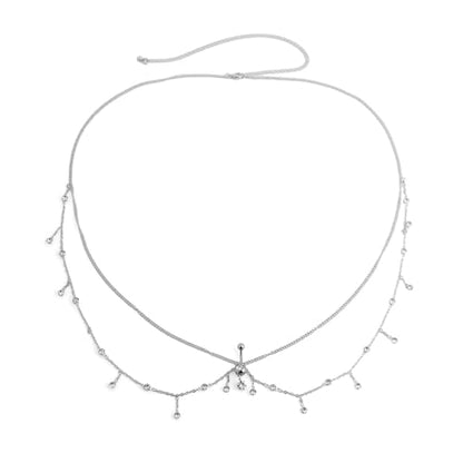 Summer Beach Multi-layer Crystal Belly Buttom Ring with Waist Chain Bikini Rhinestone Navel Piercing Dangle Belly Button Rings Waist Chain Sexy Belly Body Chain Jewelry for Women - style: Silver