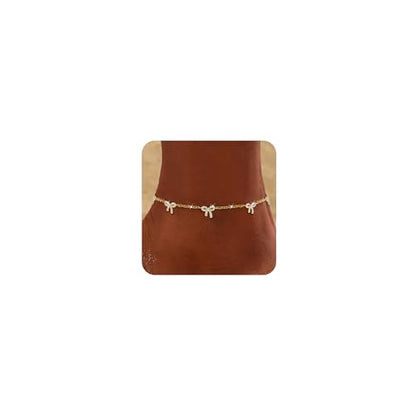 Anklets for Women Waterproof 14K Gold Plated Beach Ankle Bracelets | Dainty Summer Butterfly Clover Anklet Non Tarnish, Heart Bow Anklet, Layered Beach Jewelry, Accessories for Women Trendy - color: Gold 5