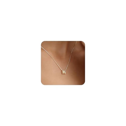 14K Gold Plated Bubble Letter Necklace, Tarnish Free and Waterproof Dainty Initial Necklace for Women, Trendy Personalized Gold Jewelry Gift for Her - color: Gold, style: H