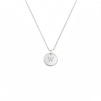 OAK & LUNA - Sterling Silver A-Z Initial Disc Necklace - Letter Pendant on Box Chain, Elegant & Gift‑Ready - style: Letter W
