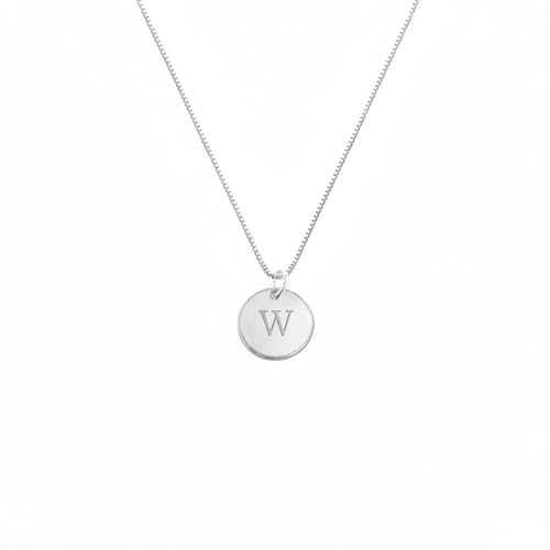 OAK & LUNA - Sterling Silver A-Z Initial Disc Necklace - Letter Pendant on Box Chain, Elegant & Gift‑Ready - style: Letter W