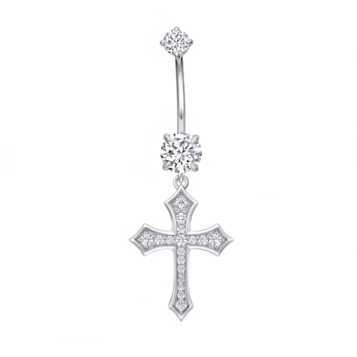 Belly Button Rings 925 Sterling Silver Belly Piercing Jewelry Hypoallergenic Navel Rings Gifts for Women - style: Cross-1