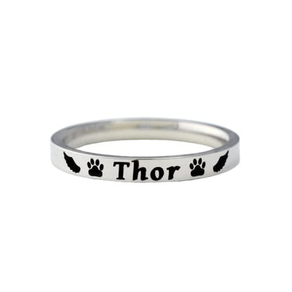 Angel Wings Pet Memorial Name Ring - Custom Stainless Steel Band Ring, Pet Memorial Name, Love Dog Paw print, Personalized Pets Owner Gift for Dog or Cat Mom, Pets Lover