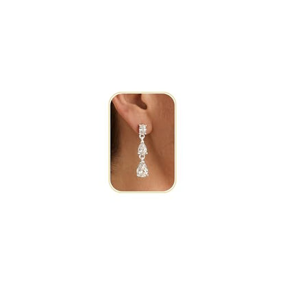 Dangle Earrings for Women - 14K Gold/White Gold/Rose Gold Plated Butterfly Heart Star Hoop Chain Long Tassel Cubic Zirconia CZ Dangle Earrings - color: silver teardrop