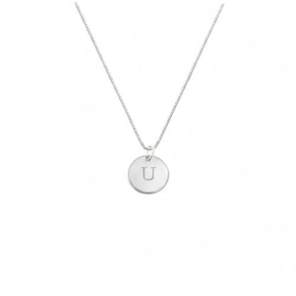 OAK & LUNA - Sterling Silver A-Z Initial Disc Necklace - Letter Pendant on Box Chain, Elegant & Gift‑Ready - style: Letter U