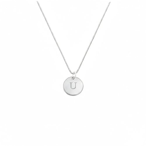 OAK & LUNA - Sterling Silver A-Z Initial Disc Necklace - Letter Pendant on Box Chain, Elegant & Gift‑Ready - style: Letter U