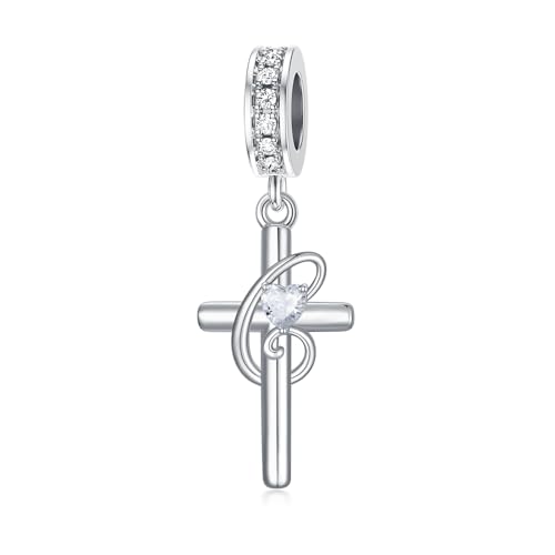 PROESS Initial Cross Charm 925 Sterling Silver Letter A B C Pendant Dangle Charm Beads for Bracelet Initial Cross Jewelry Gifts for Women - style: 3-C