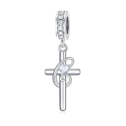PROESS Initial Cross Charm 925 Sterling Silver Letter A B C Pendant Dangle Charm Beads for Bracelet Initial Cross Jewelry Gifts for Women - style: 3-C