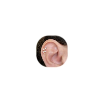 16G Titanium Flat Back Earrings for Women Conch/Helix/Foward Helix/Tragus/Hypoallergenic Piercing Jewelry Internal Thread Cartilage Stud Gold Silver CZ Branch Earrings - color: Gold-For Wearer Right Ear