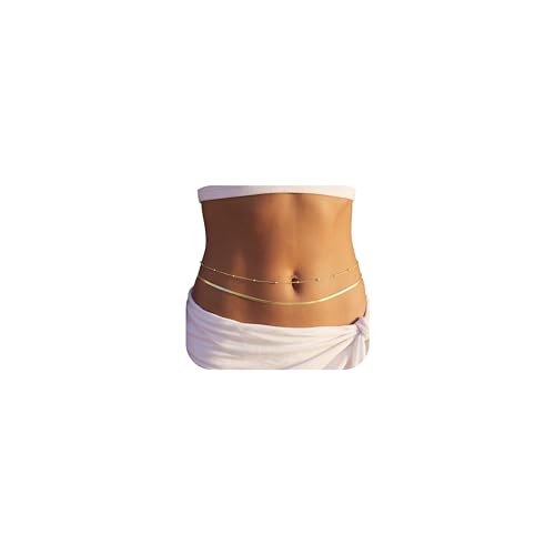 14K Gold Plated Belly Chain for Women, Boho Bikini Waist Jewelry | Adjustable Fit, Dainty Layered Look, Pearl, Shell & Starfish Options, Boho Body Jewelry, Beach, Vacation - color: Gold-Plated 1