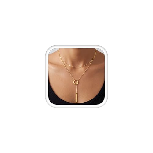 IRONBOX Long Necklaces for Women Trendy 14K Gold Plated Lariat Y Necklace | Hypoallergenic, Adjustable, Gold Silver Drop Necklace, Durable Layered Chain, Dainty Pendant Jewelry, Daily Wear, For Gift