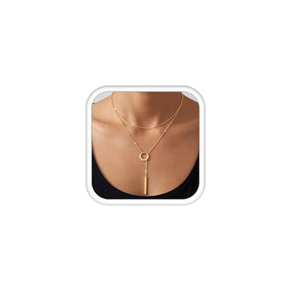 IRONBOX Long Necklaces for Women Trendy 14K Gold Plated Lariat Y Necklace | Hypoallergenic, Adjustable, Gold Silver Drop Necklace, Durable Layered Chain, Dainty Pendant Jewelry, Daily Wear, For Gift