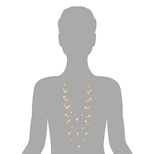 Statement Necklace Three-Strand Long Chains with Synthetic Pearl Beads, Elegant, Dress - color: B-Beads Color: Champagne 18K Gold-Plated
