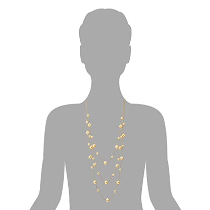 Statement Necklace Three-Strand Long Chains with Synthetic Pearl Beads, Elegant, Dress - color: B-Beads Color: Champagne 18K Gold-Plated