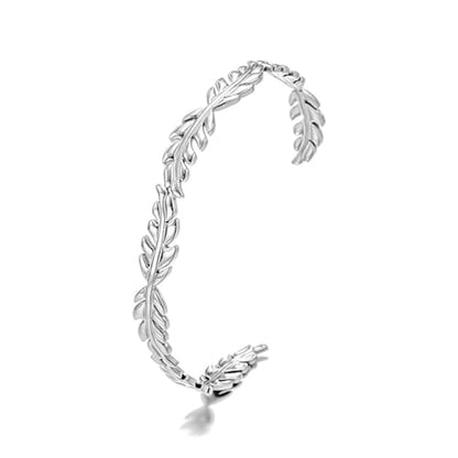 Womens Cuff Bracelets Heart Open Bangle Jewelry - color: Leaf Silver