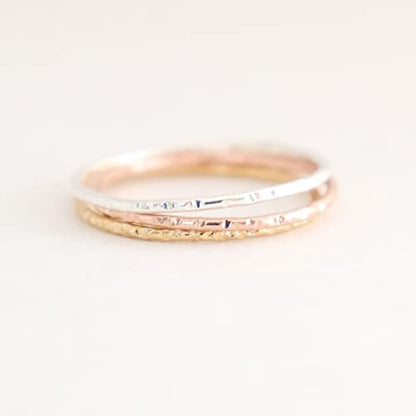 stackable ring. STARDUST stacking band. one 14k yellow gold filled, rose gold filled or sterling silver. stacking rings. minimalist ring. slim ring. mixed metal texured rings.