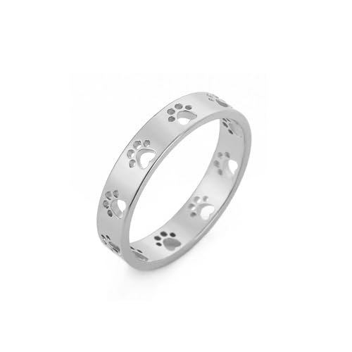 OIDIMS Cute Paw Print Stacking Rings for Women Men Stainless Steel Pet Lover Ring Dainty Puppy Dog Cat Band Minimalist Promise Engagement Jewelry Comfort Fit Animal Themed for Couples Friends - size: 8