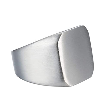 HIJONES Mens Stainless Steel Signet Ring Matte Brushed Square | Simple Statement ,Wedding Band,Polished Round - color: Square-Silver