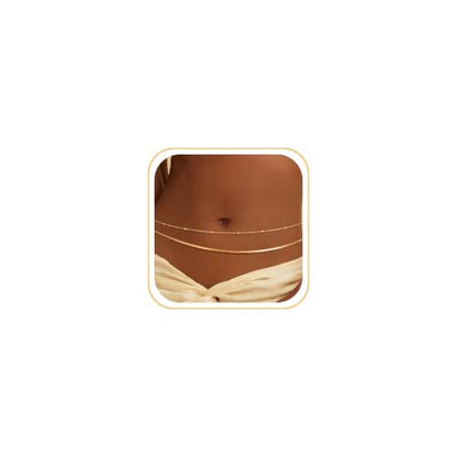 CHESKY 14K Gold Plated Silver Plated Waist Chain for Women, Layered Belly Belt Chains Beach Waist Beads Chain Waterproof Snake Cuban Body Chain Summer Jewelry Accessories for Women - style: snake bead-gd