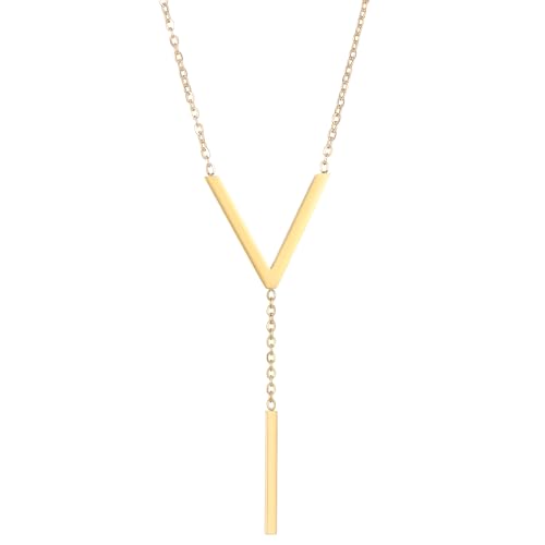Long Pendant Necklace 14k Gold Plated Silver Bar Simple Trendy Y Drop Necklace Fashion Gold Jewelry for Women Jewelry