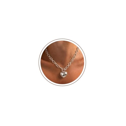 Freekiss Layered Necklace Set for Women Stackable | Herringbone Snake Cuban Rope Chain, Dainty Choker, Layered Stackable, Non Tarnish, Hypoallergenic, Adjustable 14-18.5" - color: Silver, style: Heart Paperclip OT-SL