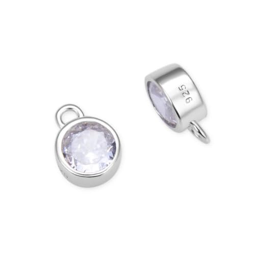 Adabele 4pcs Real 925 Sterling Silver CZ April Birthstone Charm Drop 4mm | Tiny Small, Tarnish Resistant 92.5 Silver Sparkle Clear Cubic Zirconia Dangles Closed Loop Craft Jewelry Making - color: April, size: 4mm (0.16")/Tiny - 4pcs