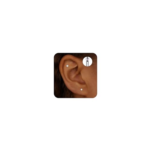 Flat Back Stud Cartilage Earrings Tragus Helix Piercing Jewelry Titanium | Conch Nose Piercing,Small Tiny Studs for Women,Threadless/Internally Threaded,Surgical Steel,Hypoallergenic,16G/18G/20G - color: Silver04-Flower (6mm*1+8mm*1), size: Internally Thr