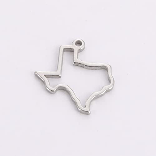 kkjoy 5Pcs Hollow Continents Maps of USA Pendant Charms for Jewelry Making and Crafting, Stainless Steel Mini Charm Craft Supplies Accessories for DIY Bracelet Necklace Earrings - color: Hollow Texas Map - Silver