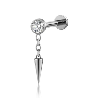 1PC ASTM F136 Titanium Mini Threadless Flat Back Stud 18G 6mm 8mm for Conch Helix Flat Tragus Labret - color: Dangle Cone - Tit
