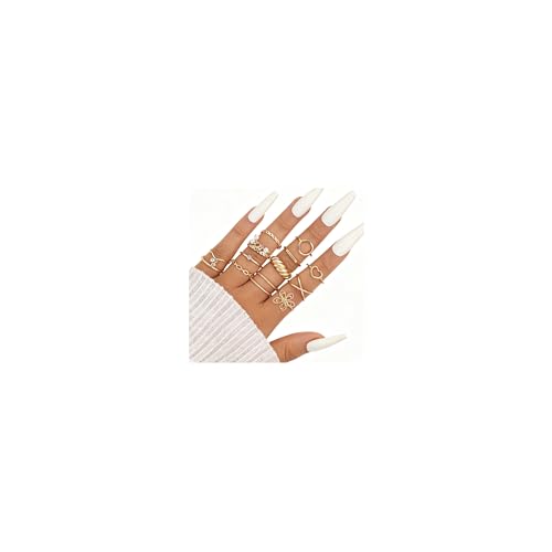 Chunky Gold Rings for Women Non Tarnish, Baroque Pearl Flower Tiger's Eye Stone Rings Adjustable Stacking Statement Rings Set Fashion Jewelry Gifts - style: Croissant/Handmade flower_gold