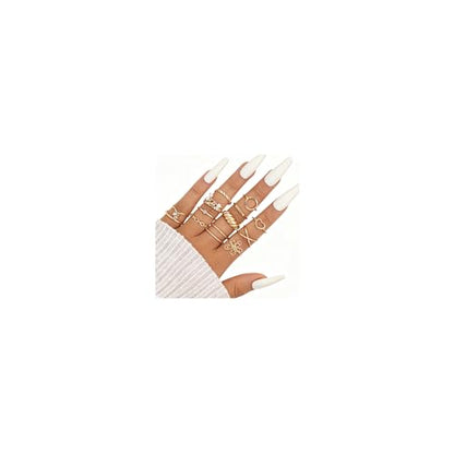 Chunky Gold Rings for Women Non Tarnish, Baroque Pearl Flower Tiger's Eye Stone Rings Adjustable Stacking Statement Rings Set Fashion Jewelry Gifts - style: Croissant/Handmade flower_gold