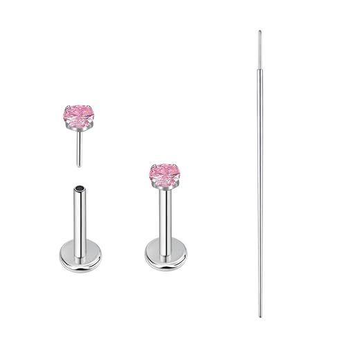 BelezaDosas G23 Titanium Labret Studs 16G Threadless Push-in Press Fit Lip Cluster Tragus Helix Lobe Conch Rook Medusa Cartilage Monroe Earring Push Back Piercing Jewelry - color: 18g6mm2.0 po pk