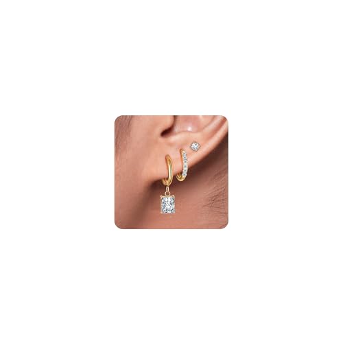 Surgical Steel Small Stud Clover Drop Dangle Huggie Hoop CZ Stud Earrings - color: C-14K Gold Plated R