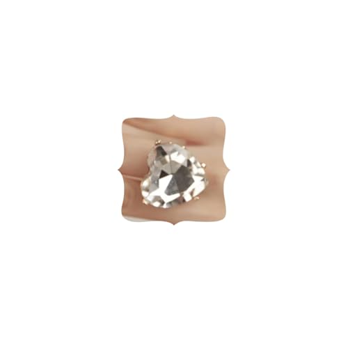 Multi Color Crystal Thick Heart Shape Ring Women Statement Vintage Ring Adjustable Chic Rhinestone Band Ring for Wedding Women Brides - color: Clear