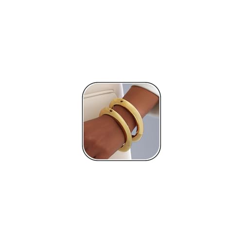 2pcs Gold Bangle Bracelets for Women, Trendy Hinged Cuff Open Wide Chunky Gold Bracelet Stack Arm Cuff Jewelry for Women - color: B-Gold Bangle