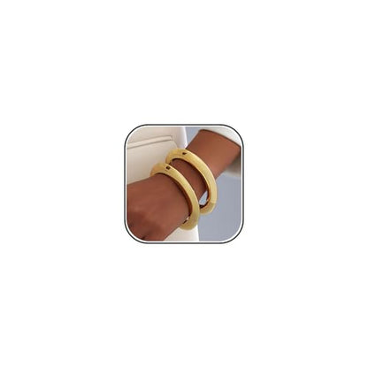 2pcs Gold Bangle Bracelets for Women, Trendy Hinged Cuff Open Wide Chunky Gold Bracelet Stack Arm Cuff Jewelry for Women - color: B-Gold Bangle