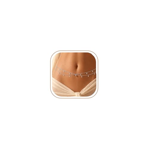 Longita Belly Chain Gold Silver Waist Chain for Women Waist Stomach Jewelry Women Belly Chains for Dress Rhinestone Sexy Body Chains Bikini Beach Vacation non Tarnish Waterproof Adjustable Plus Size - color: A2- layered Rhinestone - silver