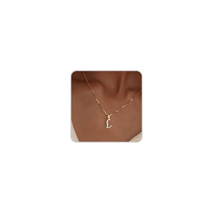 Initial Necklace for Women, 14K Gold Silver Plated Box Chain Letter Pendant, Trendy Name Necklace, Dainty Personalized Charm Jewelry Gift for Her - color: Gold, style: L