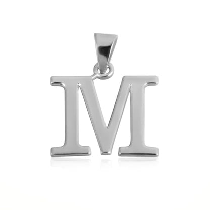 Claddagh Gold .925 Sterling Silver Initial Pendant Charm – Personalized Alphabet Letter Jewelry in 0.80mm or 0.55mm Block Font - color: Pendant Only, size: Small, style: M