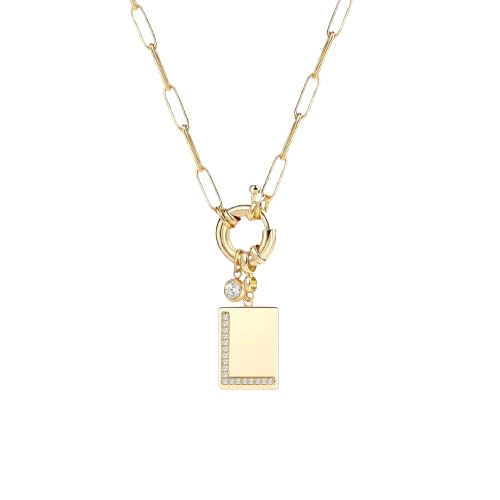 Mint & Lily Gold Initial Necklace for Women – 18K Gold Plated 24” Paperclip Chain with Sparkling Letter Pendant | 18K Gold Plated Personalized Letter Charm w/ Cubic Zirconia, Paperclip Chain, Tarnish-Resistant, Dainty Jewelry Gift for Her - style: L