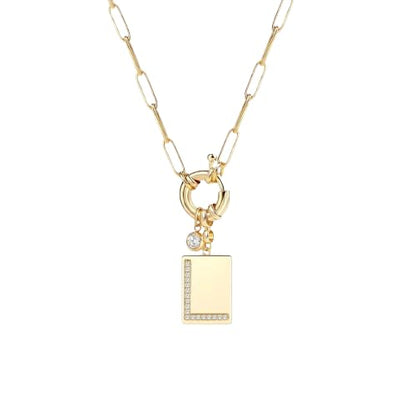 Mint & Lily Gold Initial Necklace for Women – 18K Gold Plated 24” Paperclip Chain with Sparkling Letter Pendant | 18K Gold Plated Personalized Letter Charm w/ Cubic Zirconia, Paperclip Chain, Tarnish-Resistant, Dainty Jewelry Gift for Her - style: L