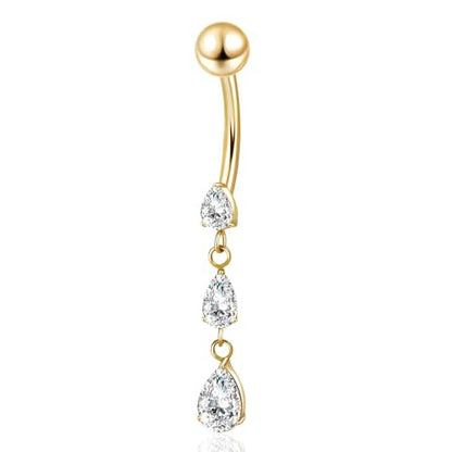 Gold Belly Button Ring, Titanium Dangle Floating Navel Piercing Jewelry - color: Gold-Dangle-10mm