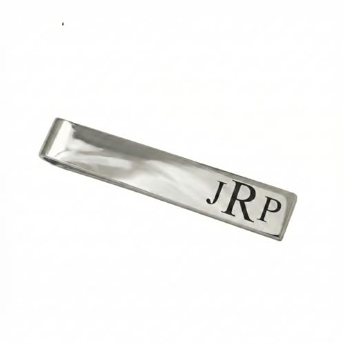 Premium Personalized Tie Clip for Men, Custom Engraved Tie Clips for Men, Customizable Tie Bar with Monogram or Photo, Silver, Gold or Black, Groomsmen Proposal Gift - color: Silver