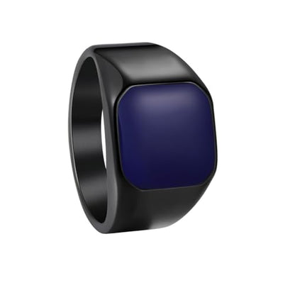 PAURO Unisex Stainless Steel Minimalist Square Enamel Signet Ring Plated Glossy Wedding Band - color: Black Blue