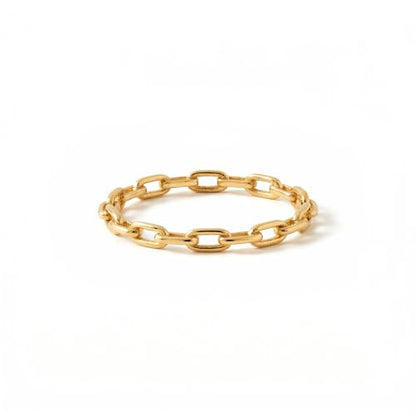 Gelin 10K Solid Gold Paperclip Chain Ring for Women - Dainty Link Band Stackable Ring - Minimalist Gold Band