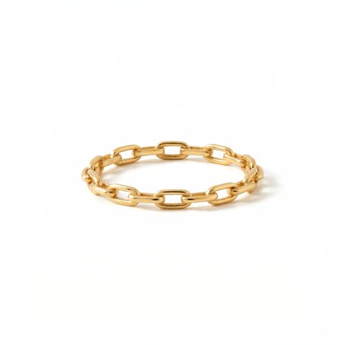 Gelin 10K Solid Gold Paperclip Chain Ring for Women - Dainty Link Band Stackable Ring - Minimalist Gold Band
