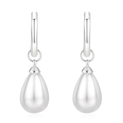 14k Gold Plated Lightweight Pearl Earrings,Trendy Jewelry,Teardrop Hoop Earrings for Women,Pearl Drop Earrings,Elegant Jewelry for Gifts - color: Circle Pearl Silver