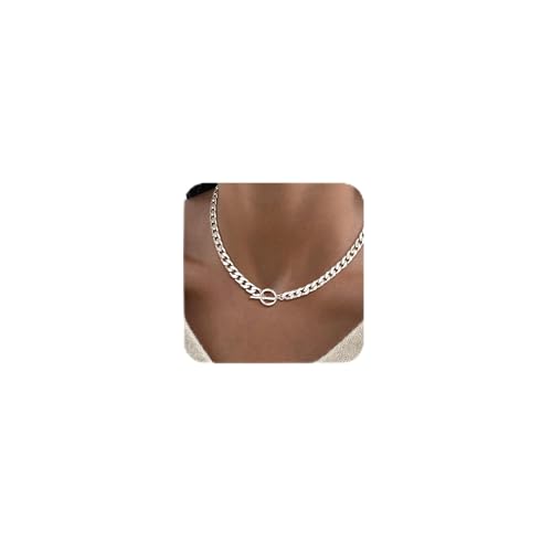 CHESKY 14K Gold Plated Chunky Necklace for Women, Trendy Toggle Clasp | Statement Pendant Necklace, Layered Paperclip Chain, Toggle Clasp Design, Thick Gold Chain, Non Tarnish Everyday Jewelry - color: silver, style: cuban