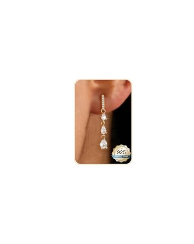 14K Gold Plated/Sterling Silver CZ Pearl Drop Dangle Earrings for Women - color: Gold-Long CZ